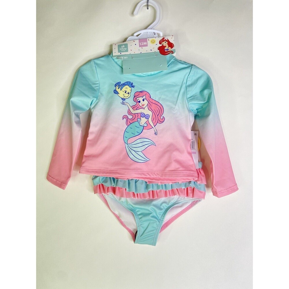 Disney Little Mermaid Ariel Rashguard Top Bottoms Swim Set Swimwear 12 Months